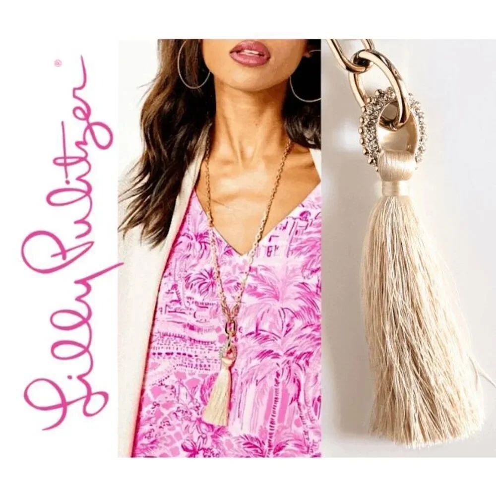 ✨ LILLY PULITZER Gold Long Chain Tassel Necklace NEW WITH GIFT BAG